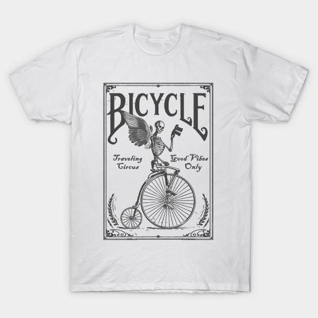 Men Black Print T-shirt Cool Tees Vintage Bicycle Skull No-Cut Transfer Paper Print Cotton Tshirt S белый
