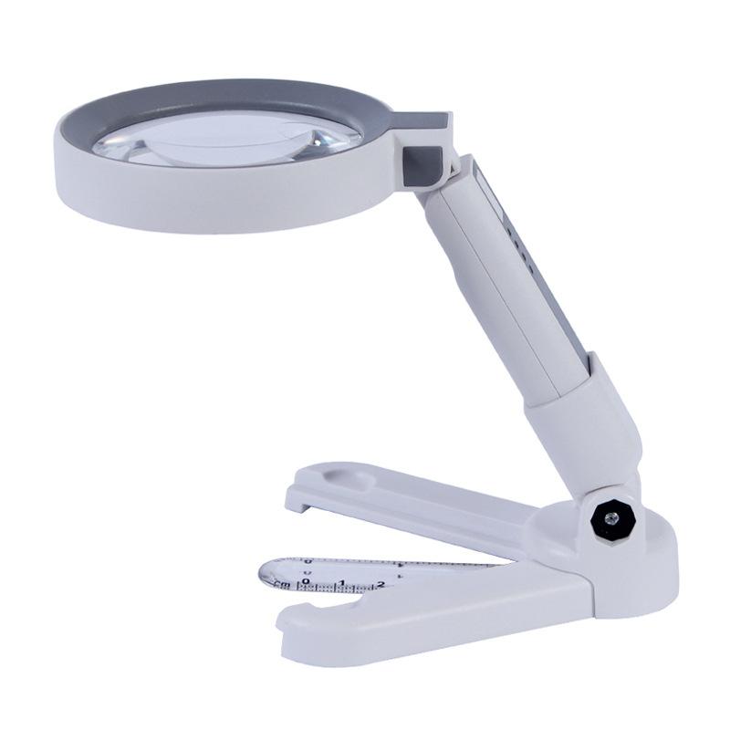 Rechargeable Folding Handheld Magnifier With 18 Led Light Foldable Desktop Magnifying Glass For Jewelry Appraisal Reading Repair