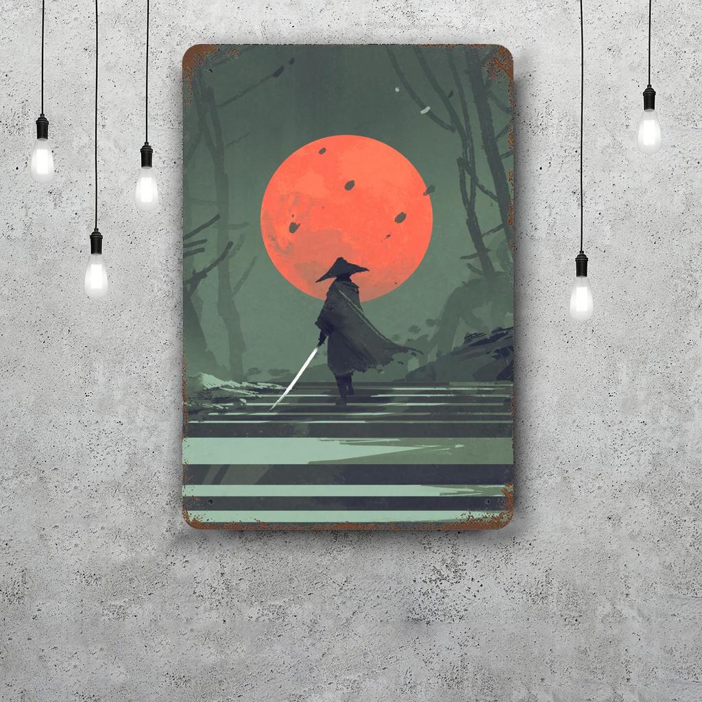 Samurai Warrior Vintage Metal Tin Signs Posters Decor Retro Metal Plaque Wall Art Decor for Garage Bar
