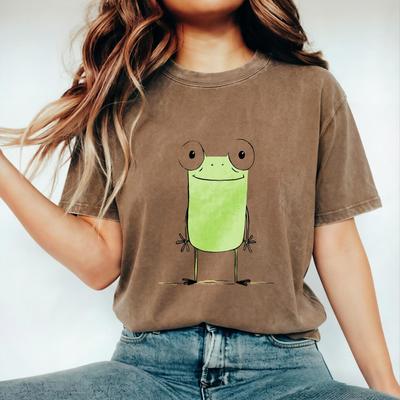 Abstract Frog Cartoon Graphic Cotton T-shirt Casual Minimalist Streetwear Gift for Dad Brother Friend