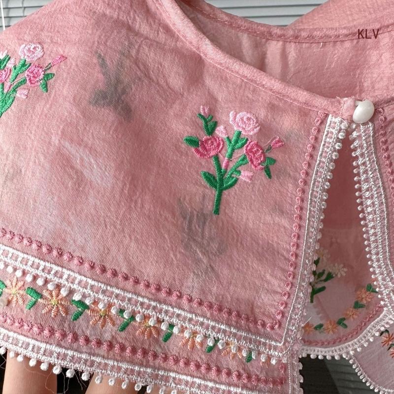 Embroidery Flower Collar Elegant Detachable Fake Collar Shawl Vintage Horseface Skirt Collar Costume Dress Up Accessory