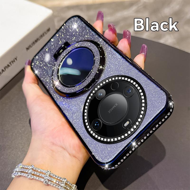 KEYSION Luxury Glitter Jewelled Magnetic Phone Case for Huawei Mate 60 Pro 50 Pro 40 Pro Makeup Mirror Stand Shockproof Cover