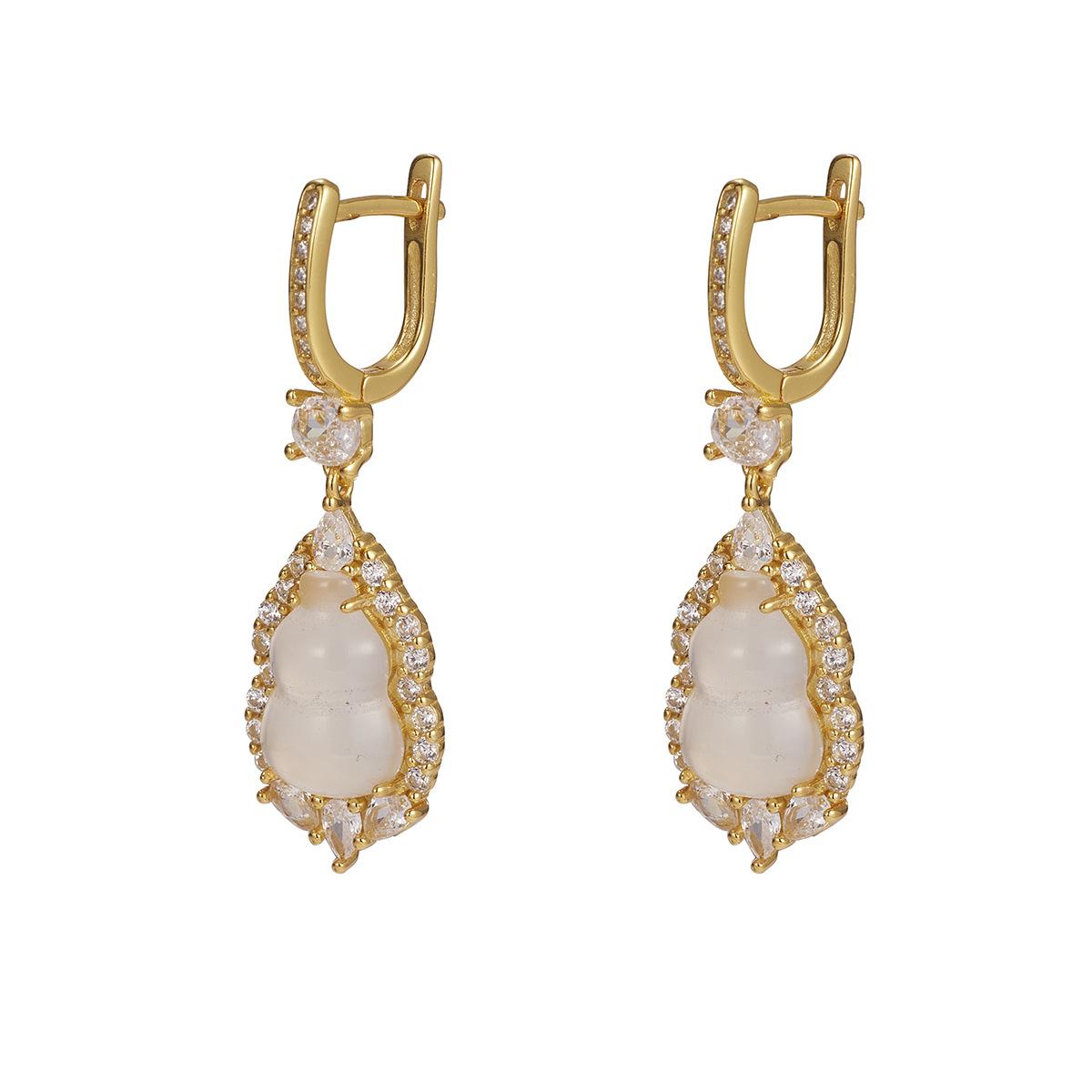 

Серьги из цельного серебра 925 пробы с натуральным халцедоном в форме тыквы, сравнимые с жадеитом, темпераментные серьги 925 silver