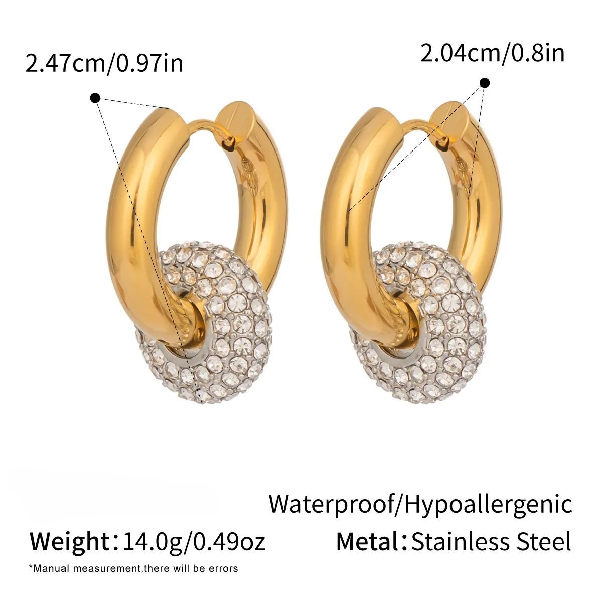 

Minimalist 18K Gold Stainless Steel Hoop with Paved Crystal Charm Earrings Elegant Fashion Jewelry for Women Daily Wear