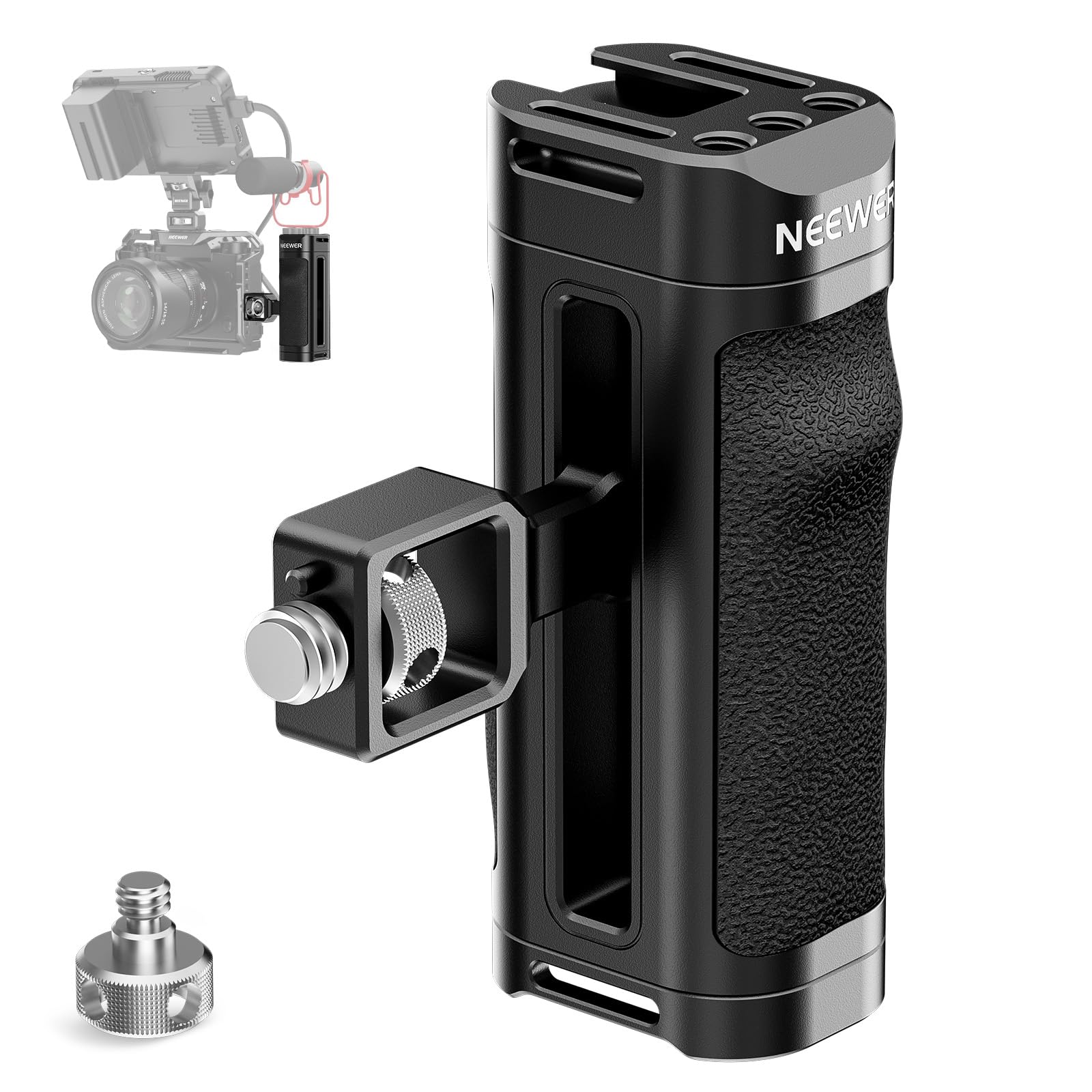 

NEEWER CA069H Side Universal Side Hand Grip for Camera Lightweight Construction with Contoured Alignment Vertical Adjustment and Cold Shoe Handle, чорний