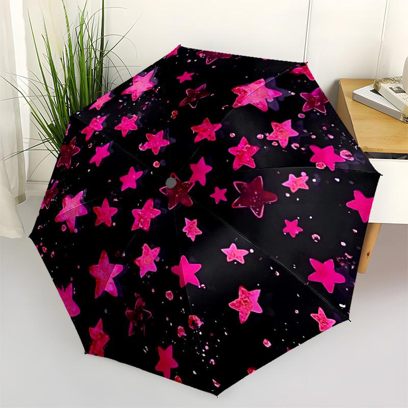 

1pc Pink Star Sequins Automatic Opening and Closing Folding Umbrella with 8 Iron Ribs - Portable, Foldable for Travel yy251124118