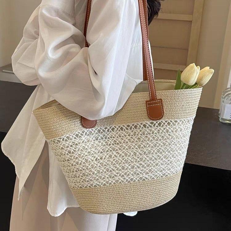 Borsa da Spiaggia in Paglia da Donna Borsa Estiva Grande Capacità Borsa a Spalla Borsa a Mano Intrecciata Borsa da Viaggio per le Vacanze
