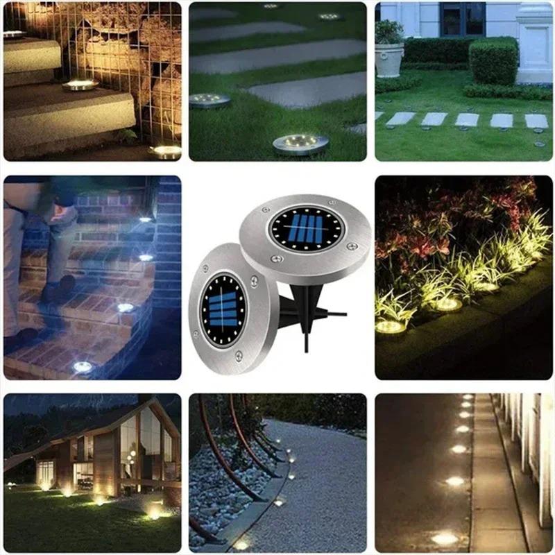 Solar Powered Underground Disk Light, Outdoor Buried Spotlight Lamp, Waterproof In-Ground Landscape Light For Home Garden Lawn Yard Pathway Decoration