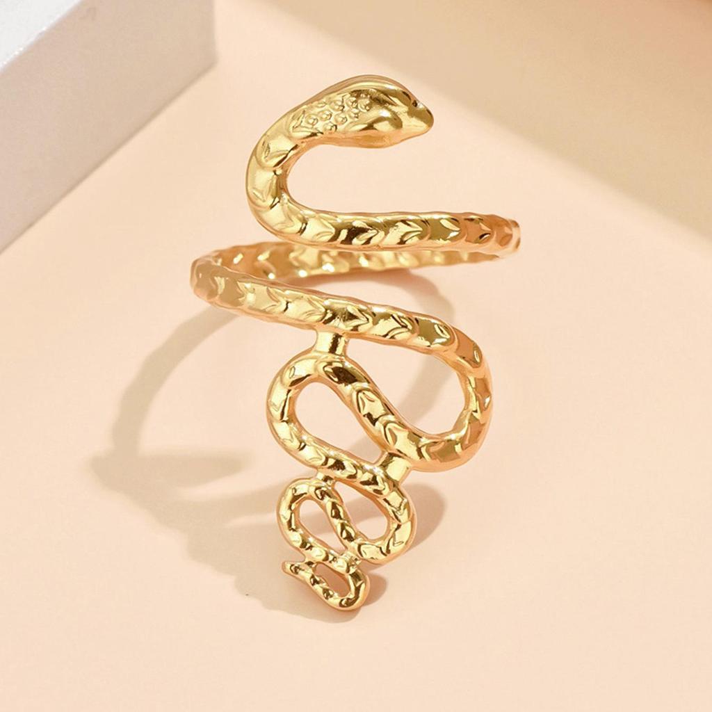 Gold Plated Stainless Steel Snake Shape Open Ring - European & American Punk Style Hip Hop Jewelry