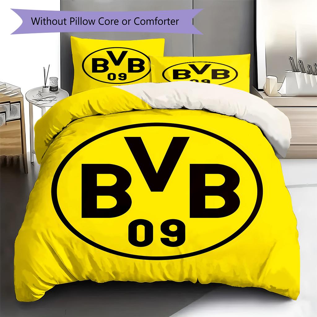 Lenjerie de pat cu model BVB, Set cu cuvertură, Husă cuvertură, Față de pernă, Cadou de casă pentru ziua de naștere (1 * husă de pilotă + 2 * fețe de pernă, fără miez)