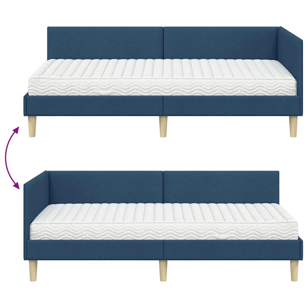 Corner Bed Frame with Mattress Other 2 Pcs Blue Fabric