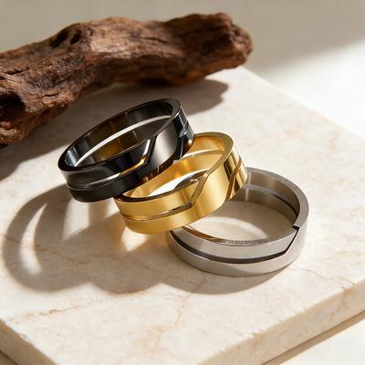 Kissmoon Minimalistischer Modeschmuck Geometrischer Schräger Schlitz Partner Edelstahlring für Männer Frauen Ehering Party Schmuck Geschenke