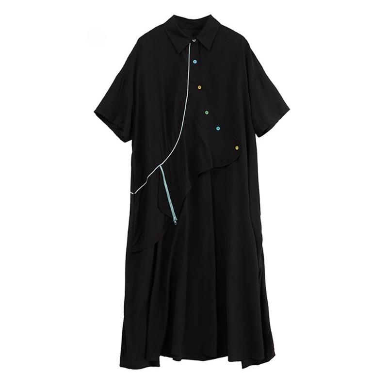 

XITAO Asymmetrical Patchwork Single Breasted Dress ZMY1055 One Size чёрный