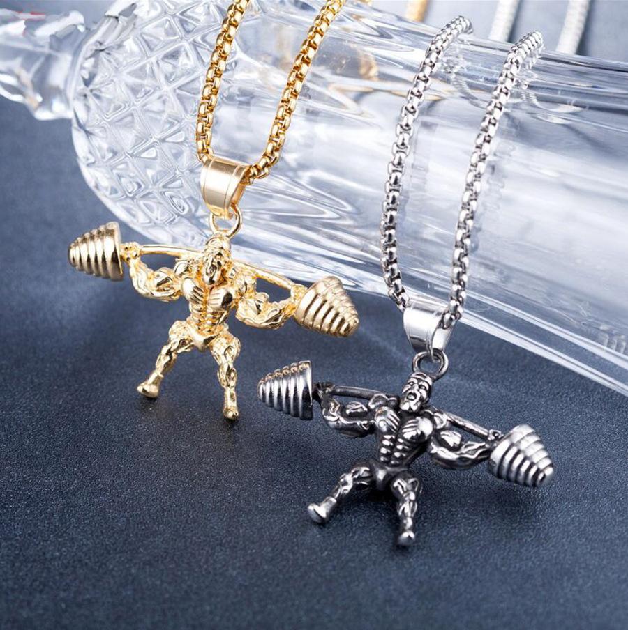 Fashion Fitness Dumbbell Necklace, Titanium Steel Men'S Pendant, Simple Personality Trendy Accessories Sports Men'S Necklace