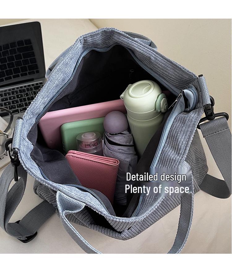 Borsa Tote in Velluto a Coste di Grande Capacità in Stile Giapponese 2025 - Borsa a Mano Versatile per Studenti, Uso Monospalla e a Tracolla