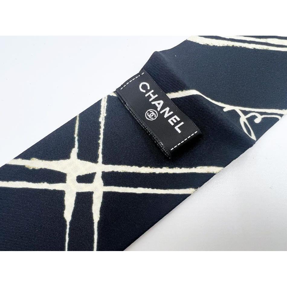 Used CHANEL Hairband Twilly Scarf Ribbon Bandeau Silk Black White 2026SS AAB964 B24379 UA257 Like New