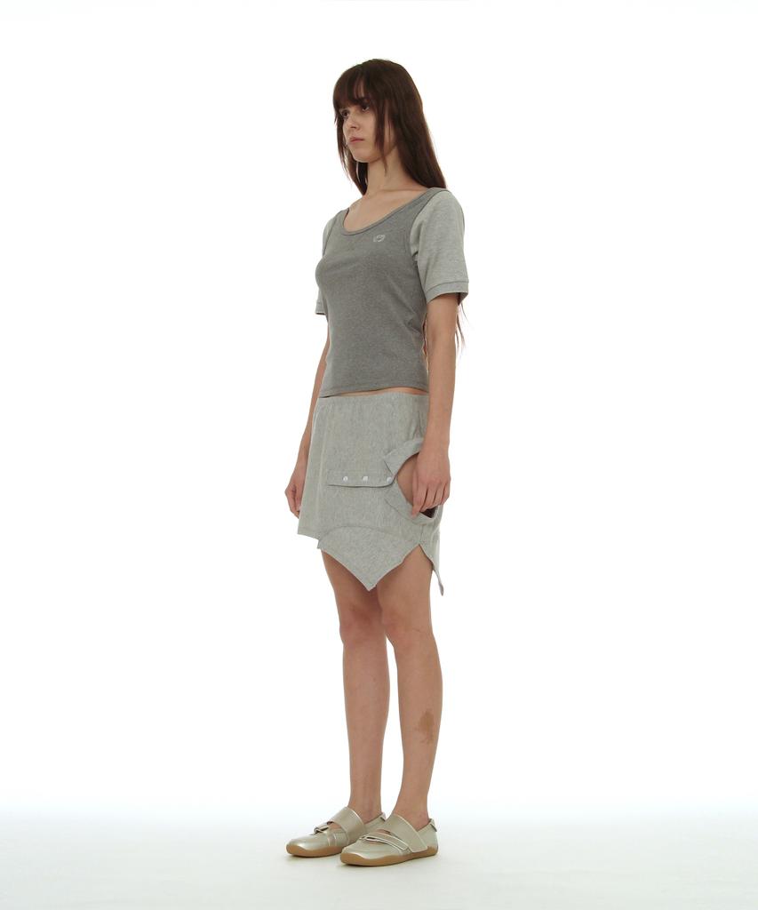 PARTIMENTO WOMEN Scoop Neck Bat Sleeve Top_Melange