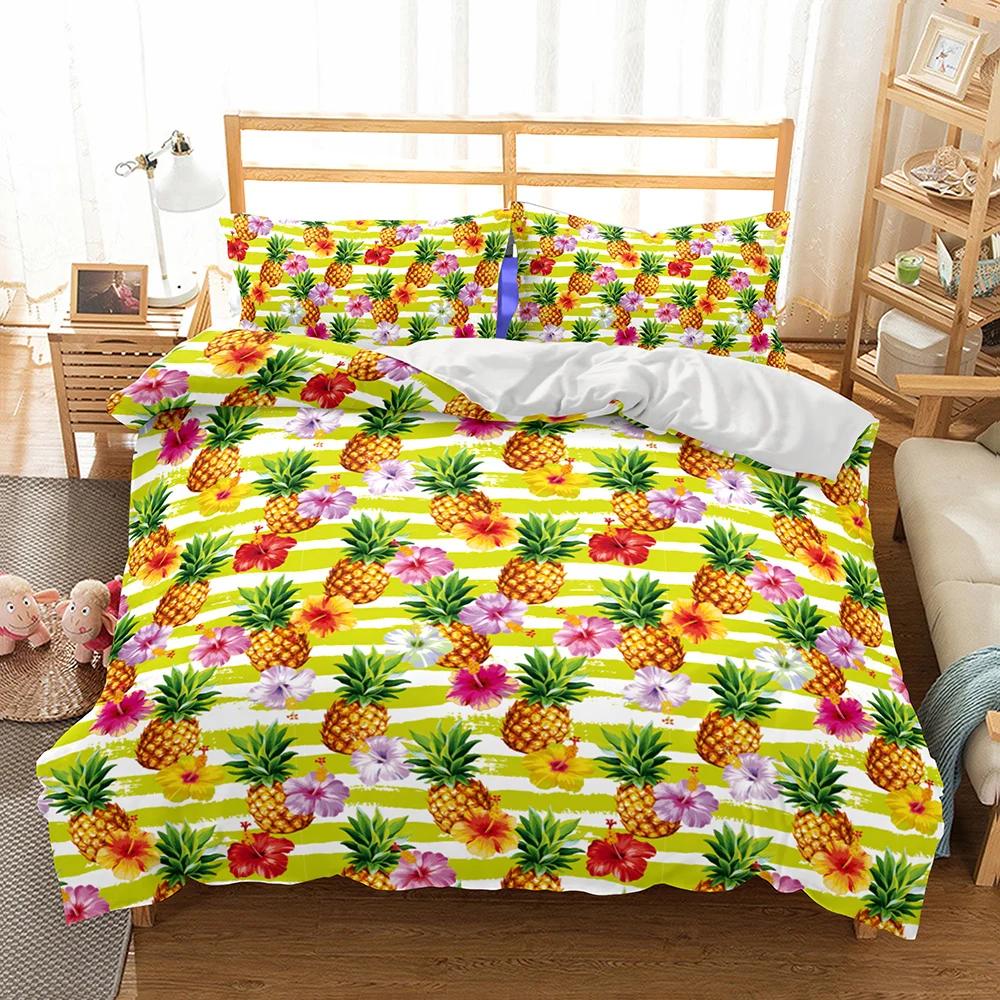 

Dropship Duvet Cover Sets 3d Printed Fit Pineapple Bedroom Set Queen Bedding Set Ainforests Bed Linens King Size High Quality (135x200cm)