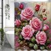 Rosebud Shower Curtain, Floral Plants, Spring Bathroom Decorative Shower Curtain, Waterproof Shower Curtain with Hooks