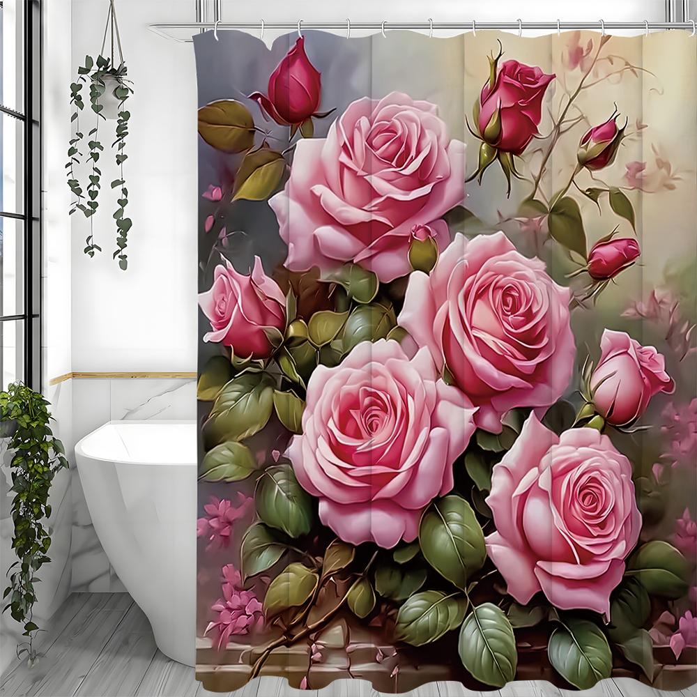 

Занавеска для душа Rosebud, Цветочные растения, Весенняя декоративная занавеска для ванной, Водонепроницаемая занавеска для душа с крючками 150*180cm