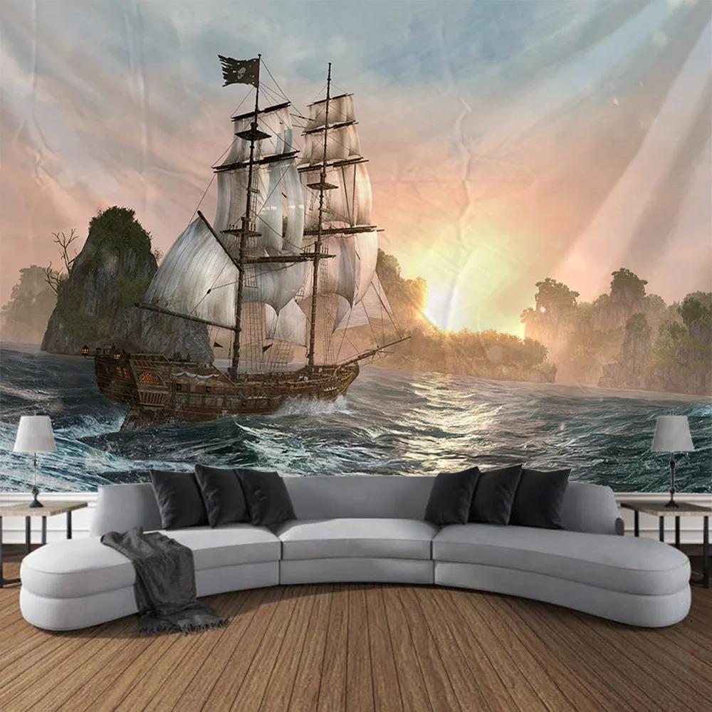 Nautical Scenery Pirate Pattern Tapestry Bedroom Living Room Tapestry Home Wall Decoration Tapestry