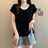Design Sense Fake Two-Piece Drawstring Knitted Short sleeve T-shirt Flying Sleeves Top Women Summer Chubby Large Size Ice Silk Bottoming Shirt