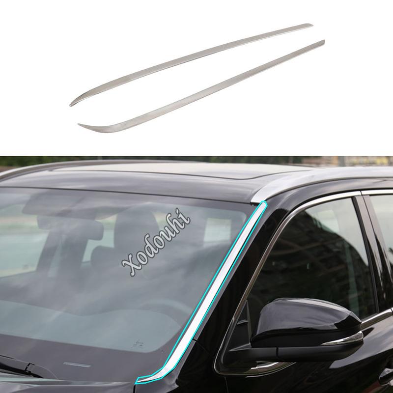 Car Side Cover Stick Stainless Steel Head Glass Windshield Lamp Frame Trim For Toyota Highlander 2015 2016 2017 2018