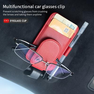 Auto Sonnenblenden Organizer Mehrfachtasche Leder Sonnenbrillenhalter Aufbewahrung Kartenhalter Karten IC Brillenclip Sonnenschutz Tasche Auto-Aufbewahrung