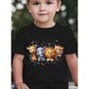 European Sizes Summer Boys' Stylish Short-Sleeve T-Shirt Featuring Cartoon Prints of a Giraffe, Elephant, Lion, And Tiger Breaking Through a Wall