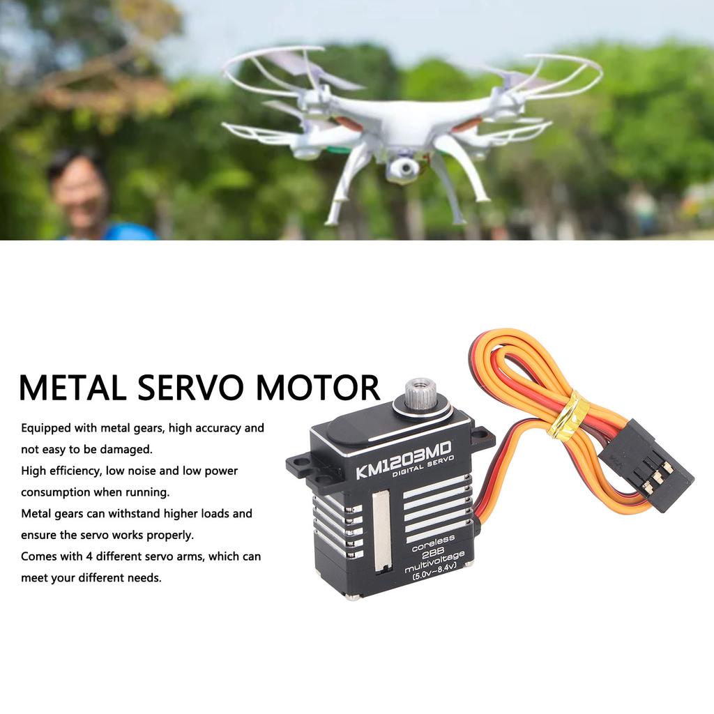 RC Servo Motor High Torque Metal Gear Low Noise with 4 Different Servo Arms Drone Servo for Fixed Wing Aircraft Airplane Toy Intelligent Robot