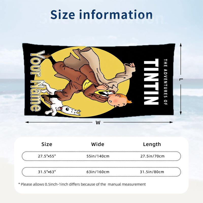 Strandtuch mit individuellem Namen und Text, Schnell trocknendes großes Handtuch für Strand und ZuhauseTintin