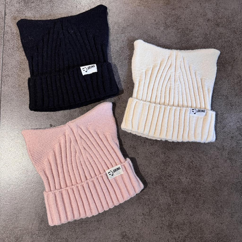 Cute Solid Cat Ears Shape Design Women Wool Knitting Hat For Fall Winter And