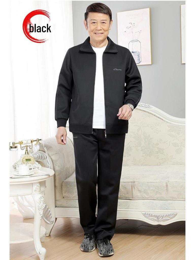 Spring & Autumn Middle-Aged Men's Sportswear Set - Casual Outfit for 70-Year-Old Dads