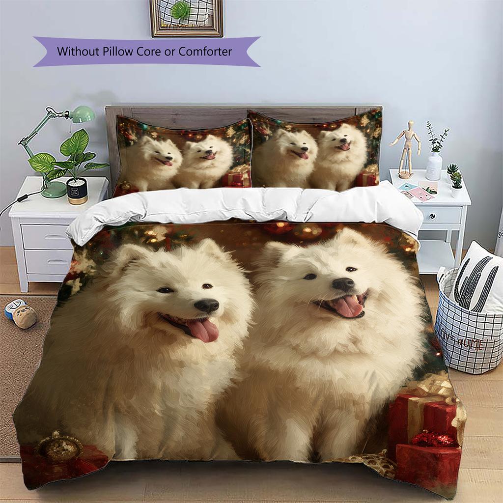 Two Samoyeds Pattern Bedding Home Decoration Birthday Gift (1 * duvet cover + 2 * pillowcase, without core)