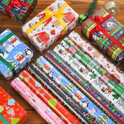 50x70cm 1 Roll Christmas Gift Wrapping Paper with Snowflake, Santa Claus, Reindeer Printed for Christmas, New Year Celebration