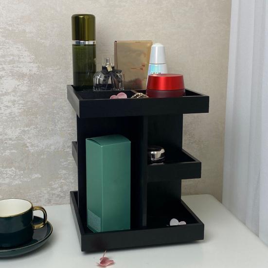 Storage Rack Cosmetic Organizer Large Capacity Multi-Layer Design 360-Degree Rotatable Wood Perfume Shelf Display Holder