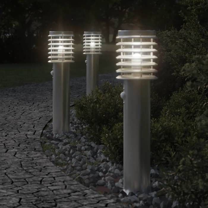 VidaXL Lampadaires d'extérieur avec capteurs 3 pcs acier inoxydable, éclairage au sol d'extérieur, éclairage au sol de 4006366