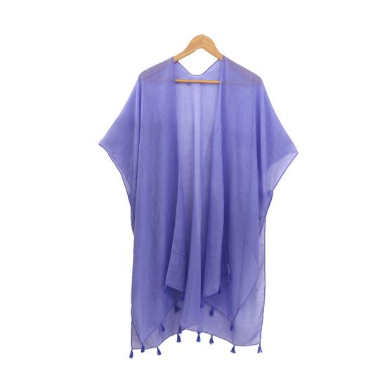 Women Shawl Soft Breathable Solid Color Shawl with Tassel Hem Sun Protection Cardigan Beach Versatile All-Season Wear