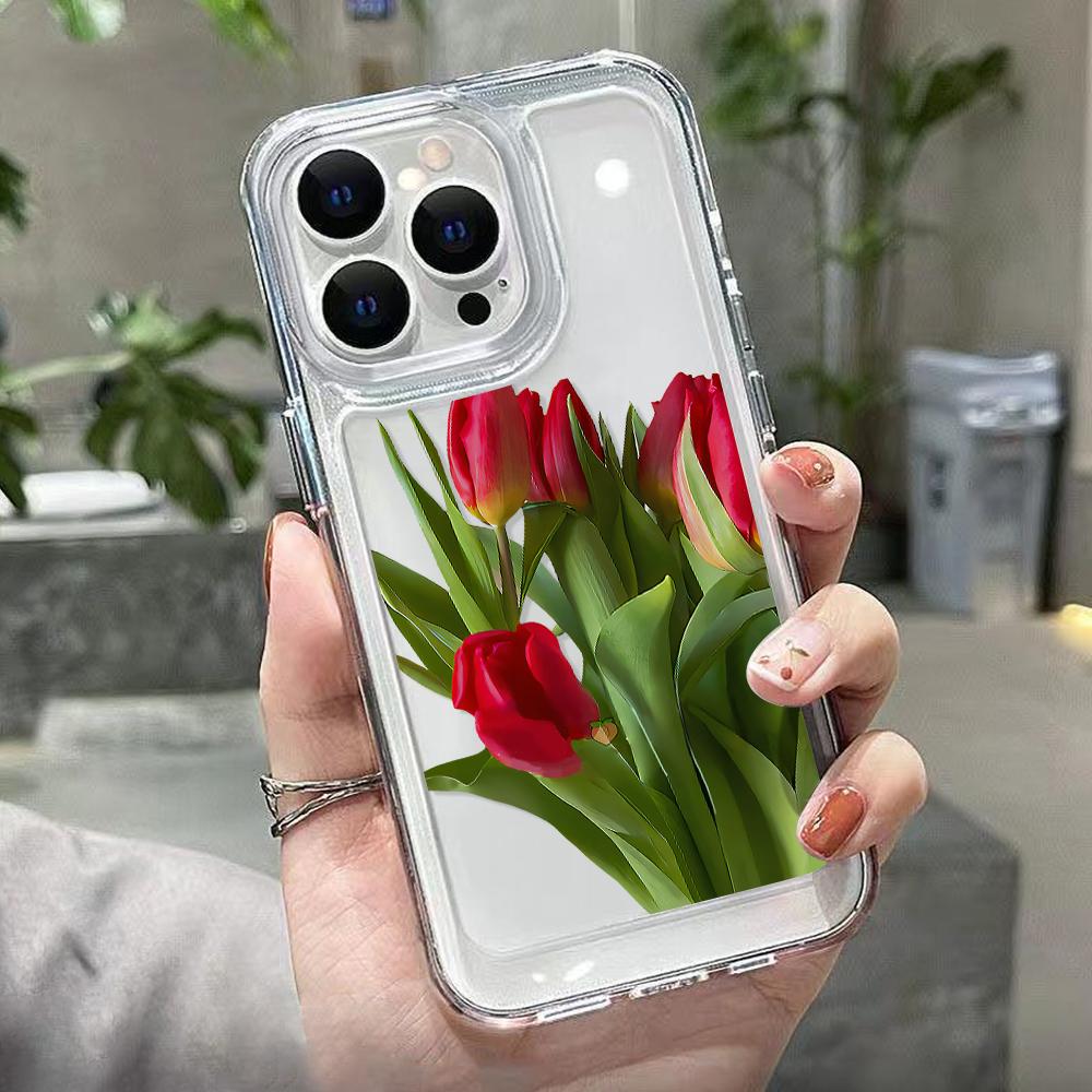 Tulip Flower Phone Case For iPhone 14 Pro Max Case For iPhone 11 12 13 Pro Max XR 7 8 14 15 Plus XS Max X SE Soft Clear Cover