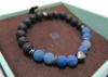 Beaded Silver Nugget Black Rhodium Bracelet Blue Brand Stone Beads [Tateossian] (Frosted Aventurine) Men's