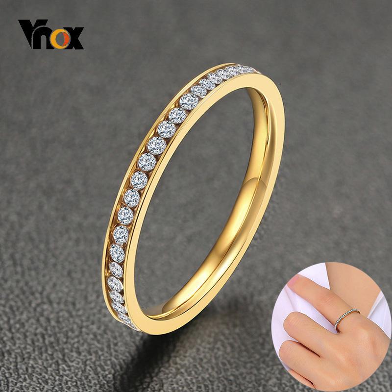 

Vnox 2mm Bling CZ Stones Ring for Women Lady Gold Color Stainless Steel Shinny Crystal Finger Band Elegant Jewelry 8