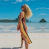 New Vintage Colorful Knit Bikini Cover Up Sexy Knit Cutout Side Slit Tank Top Long Dress Women Beach Swimwear Cover Up Q1403