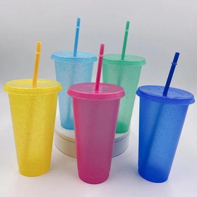 Straw Cup Drink Change Color Straw Mugs with Lid Plastic Tumbler Matte Coffe Bottle Cup Food Grade PP Plastic with Straw
