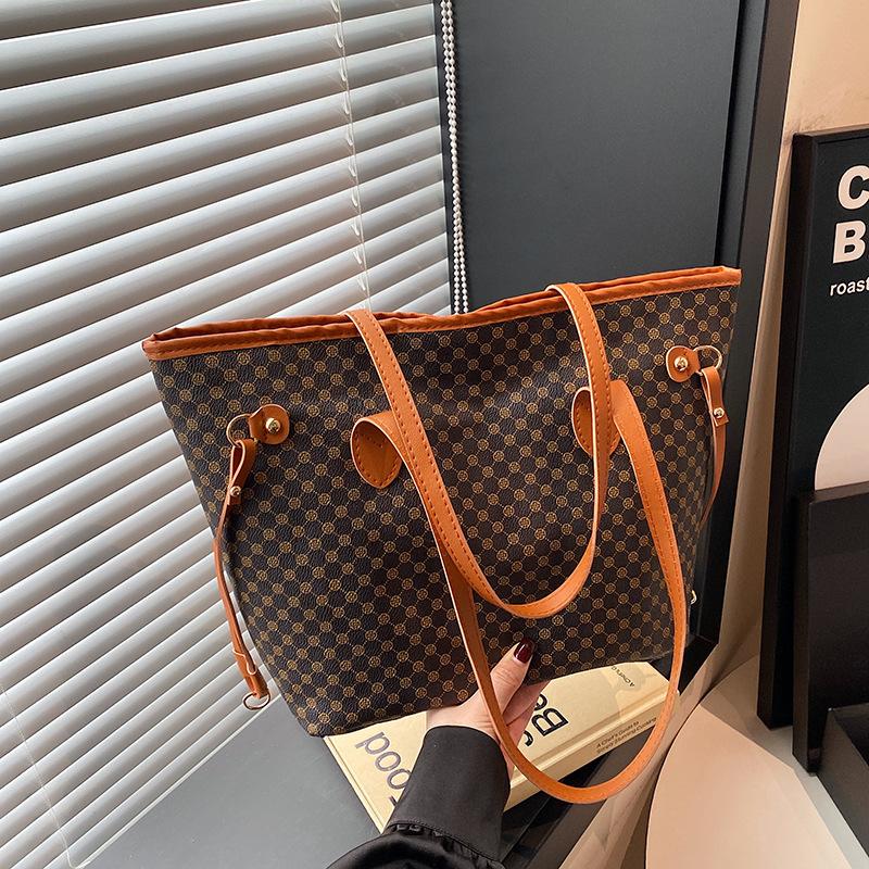 

Женская сумка-тоут в горошек, повседневная модная, большой вместимости, с цветовой блокировкой, для покупок, на плечо коричневый