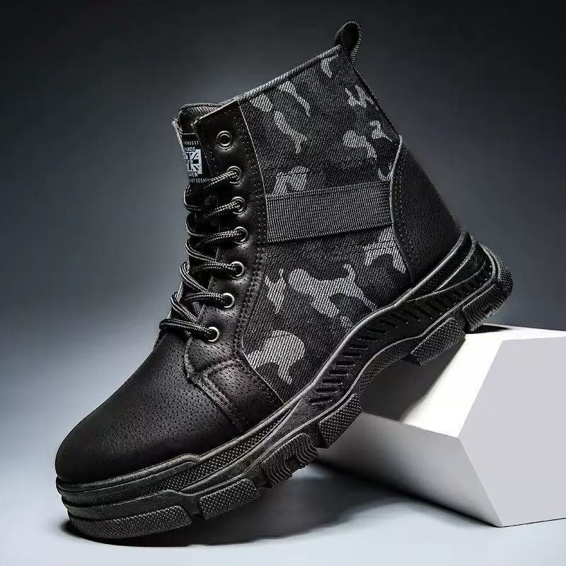 Camouflage Martin boots men's autumn and winter warm thickened medium help men's boots thick sole fashion retro lace-up work shoes men