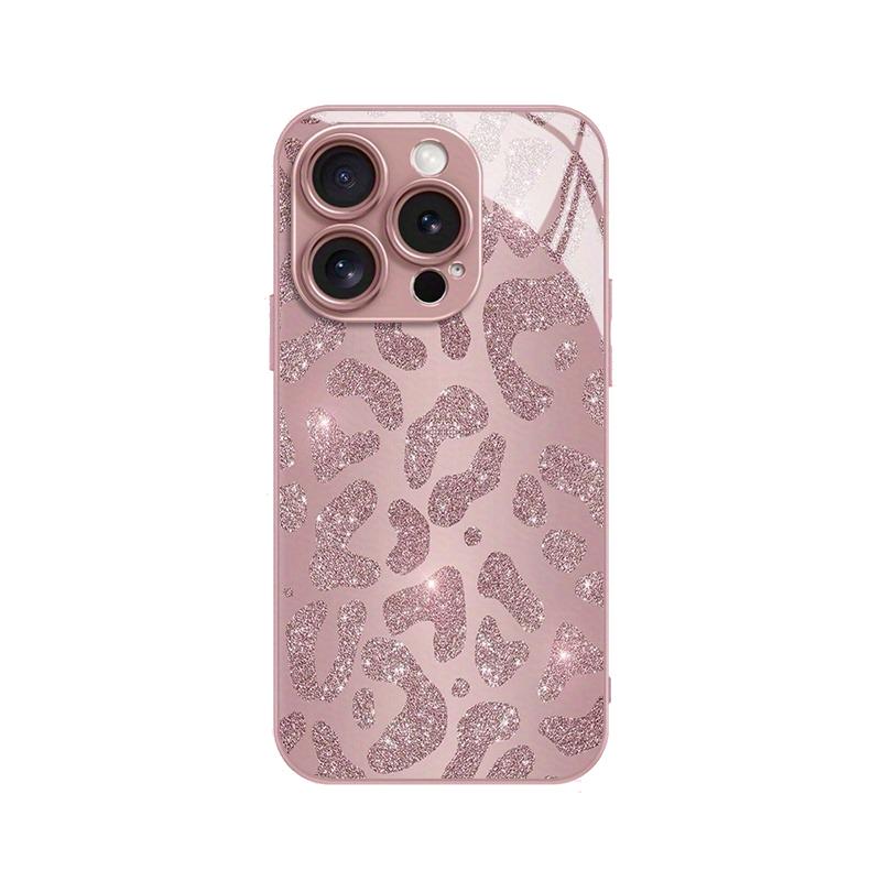 Fashion Pink Leopard Print Metallic Paint Glass Hard Phone Case For iPhone 17 15 16 11 12 13 14 Pro Max Plus 16E 17Air Cover
