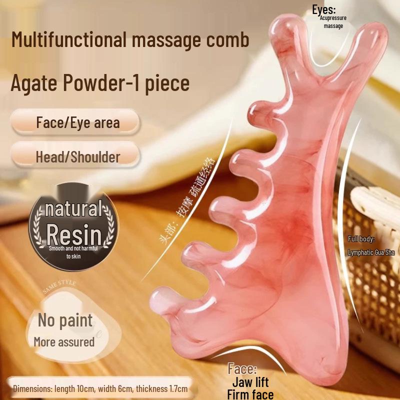 New Multi-Functional Resin Gua Sha Comb: Five-Tooth Meridian & Dolphin Head Massage Tool Pink 4-in-1