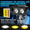 1X Universal Motorcycle LED Lens Spotlight Double Lenses Spotlight Motorcycles Auxiliary Fog Lamp Dual Color White Yellow Waterproof Light 6000K 3000K