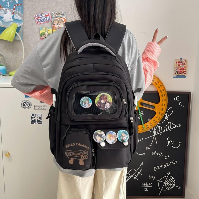 

Junior high school schoolbag girls high value lightweight large capacity backpack high school students backpack чорний