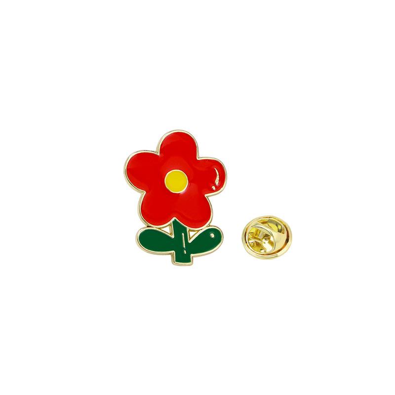 Cute Plant Little Safflower Badge Four Leaf Clover Green Leaf Red Plum Blossom Alloy Oil Drip Brooch